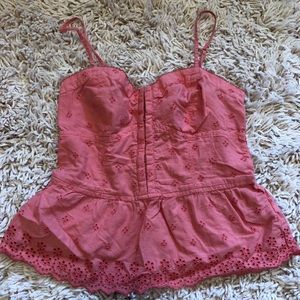 Coral pink lace design crop tank top